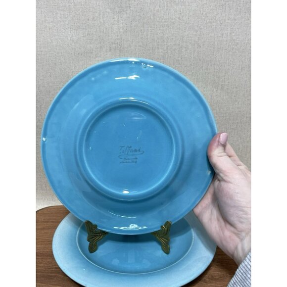 TIFFANI Salad Plates 2 TURQUOISE Blue Drip Glaze Made in Italy 8 Inch - Picture 4 of 4